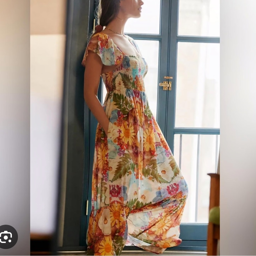 Anthropologie Moxy Collective Floral Maxi Dress Size XS Sheer